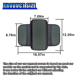 Car Center Console Cover, Microfiber Leather Car Armrest Seat Box Pad Cover with 2 Side Storage Bags, Universal Car Armrest Cover, Arm Rest Protector Cushion for Most Car (Black Dark Green)