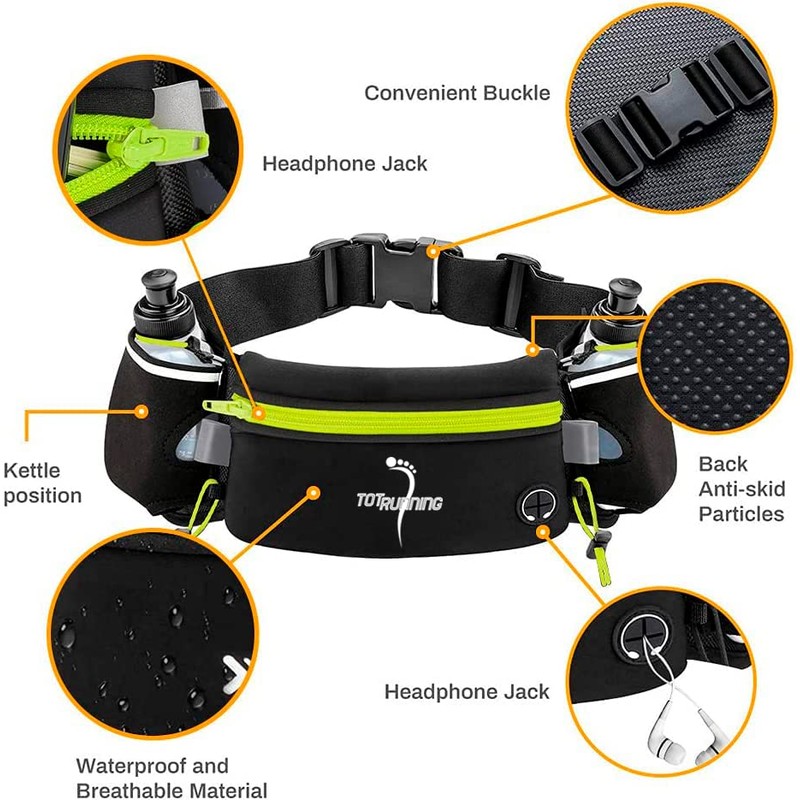 Adjustable Running Belt with Zip Pocket, 2 Water Bottles, 2
