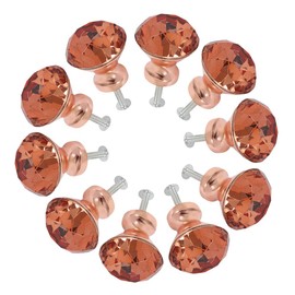 10Pcs Crystal Door Knobs 30mm Crystal Glass Door Knobs Diamond Shape Cupboard Cabinet Handle Pull Drawer Handle with Screw, Rose Gold