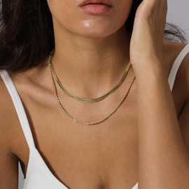 OLYNZO Layered Gold Snake Necklace for Women, Trending Double Herringbone Chain Necklaces Dainty 14k Gold Plated Layering Choker Necklace Stack Set Rope Chain Golden Jewelry Set for Women
