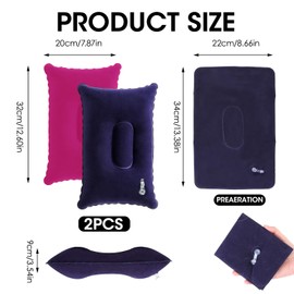 2PCS Inflatable Blow up Pillows for Camping, Ultralight Compact Blow Up Pillows with Soft Flocked Surface, Portable Compressible Pillow for Fishing Outdoor Travel, 34 x 22cm (Rose Red & Dark Blue)