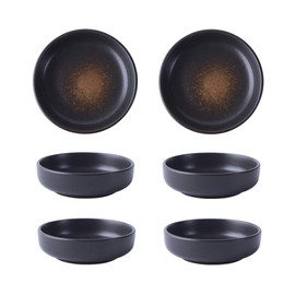 3.5 Inch Japanese Style Classic Porcelain Side Dish Bowl Seasoning Dishes Soy Dipping Sauce Dishes-Set of 6-Black&Brown
