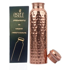 CISELÉ Copper Water bottle, Handcrafted Pure Copper Vessel with leak proof lid, keeps water fresh & cool. Suitable for use as water bottle for Gym, Tavel, Office & Outdoor activities.