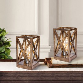 WINGBO 2 Pack Retro Battery Powered Table Lamps, Battery Operated Cordless Desk Lamps, Portable Lamp Set with Bulbs for Living Room Dining Room, Patio Backyard Indoor Outdoor Use, Faded Brown Finish