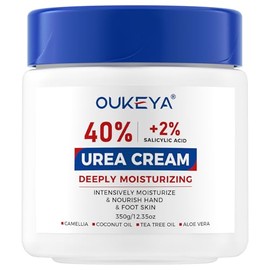 OUKEYA Crema de urea 40% con 2% ácido salicílico intensivo para pies, manos y cuerpo para piel muy seca, agrietada y áspera en talones, rodillas y cod