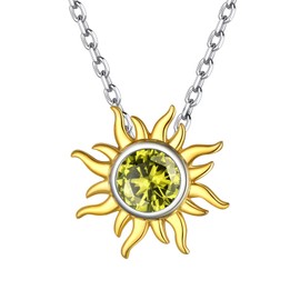 ChicSilver Women's Birthstone Necklace, 925 Silver Necklace with Sun, 12 Months Birthstone Chain, Gifts for Her Valentine's Day, Birthday, Christmas, Cubic Zirconia, Peridot
