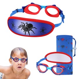 RUIGAO Swim Goggles Kids, Toddler Goggles Neoprene Head Band, Red Spider Swimmimng Goggle for Baby/Kids/Toddlers