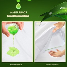 Waterproof Mattress Protector Cotton Terry Towel Aloe Vera treated Extra Deep Cover Anti Allergy and Breathable (mosses 35x75+15)