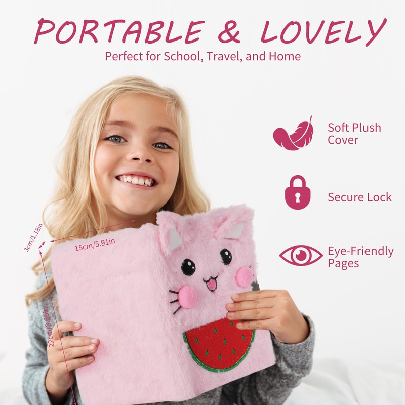 PESLNG Secret Diary Girl with Lock, Plush Notebook with Padlock,