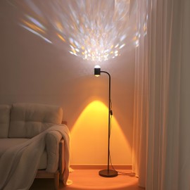 Sunset Projection Floor Lamp with 3D Waves, Dual Head Sunset Lamp with Creative DIY Mode, Multiple Colors and Interchangeable Background Mode, 360 ° Rotating Atmosphere, Sunset Mood Floor Light