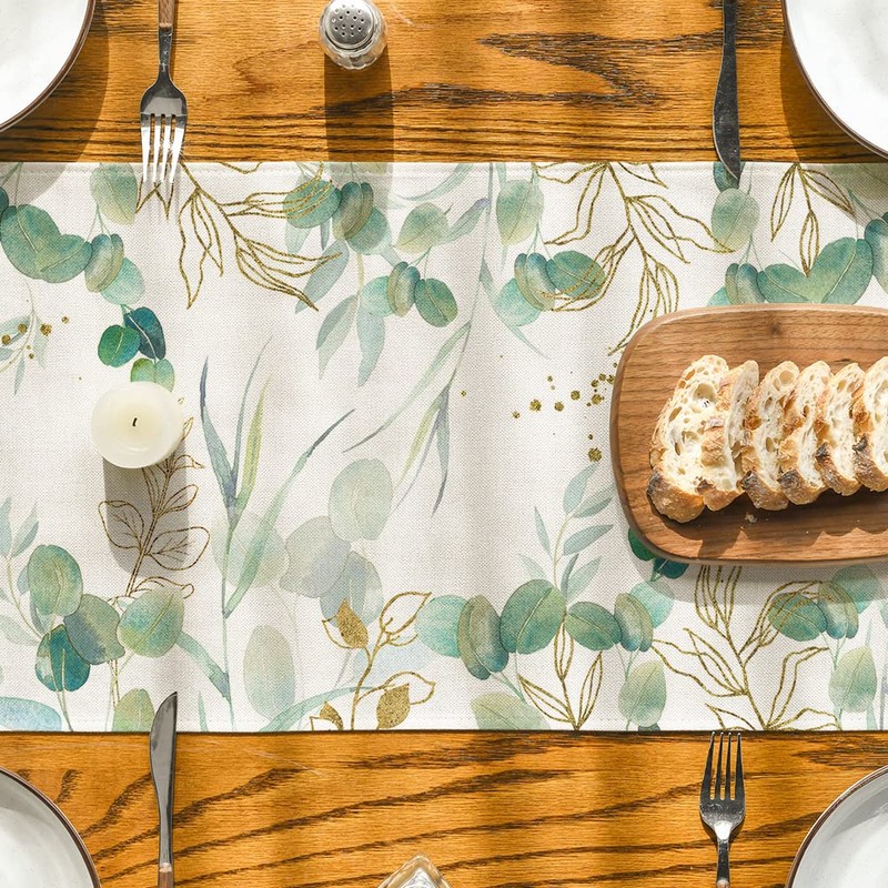 Artoid Mode Green Eucalyptus Summer Table Runner, Wedding Kitchen Decoration