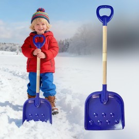 Dxmimer Blue Kids Snow Shovel - Adjustable 22–32 inch Toddler Detachable Wooden Handle Snow Shovel with Plastic Scoop & D-Grip