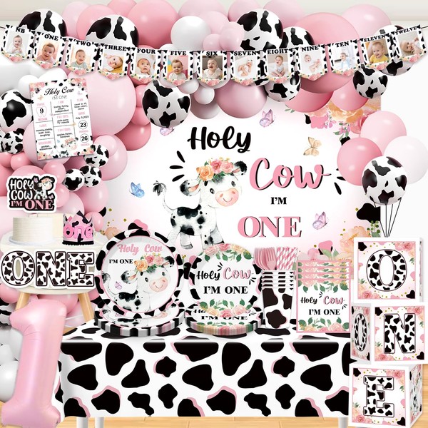 cocomigo 232 PCS Holy Cow I'm One Birthday Decorations Complete