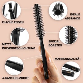 vinsk® Beard Brush S | Round Breasts for Beard and Hair | Small Round Hair Brush with 152 Bristles | Ideal [Beard Styling] Brush for Men | Styling Beard Brush with Elegant Wood