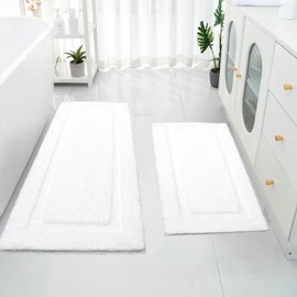 SHACOS Super Soft Bathroom Runner Rug Set of 2 Pieces 20x47 + 20x32 inch Bath Mat Non Slip Plush Bath Rug Absorbent Bathroom Carpet Machine Wash Dry, White