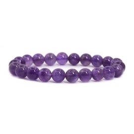Natural A Grade Amethyst Gemstone 8mm Round Beads Stretch Bracelet 7" Unisex