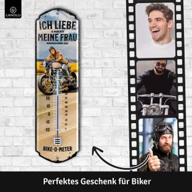 LANOLU Retro Blechschild MOTORRADFAHRER THERMOMETER Ich Liebe meine Frau Motorrad Geschenke für Männer Biker Geschenk - lustige Sprüche Schild für Werkstatt und Garage 8x28cm
