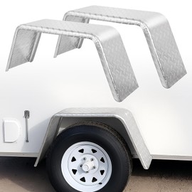 Square Trailer Fenders for 14"-16" Wheels – Fits Utility, Boat, Cargo Trailers – 16 Gauge Diamond Plate Steel – 32"x13"x9", Heavy Duty Trailer Fenders Single Axle