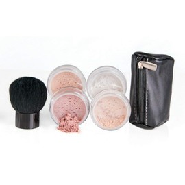 6pc FULL SIZE KIT KABUKI & KABAGGIE Tote Mineral Makeup Set Matte Foundation Bare Face Sheer Powder Cover (Beige)