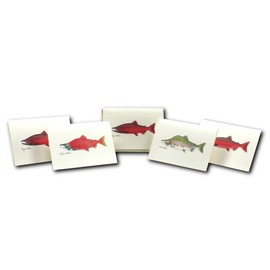 Earth Sky + Water - Salmon Assortment Notecard Set - 8 Blank Cards with Envelopes (2 each of 4 styles)