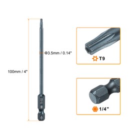 HARFINGTON 3pcs T9 Torx Screwdriver Bit 1/4" Hex Shank 4" Long S2 Steel Magnetic 6 Point Screw Driver Bits Industrial Grade Tamper Proof Star Drill Bits with Hole Torx Head