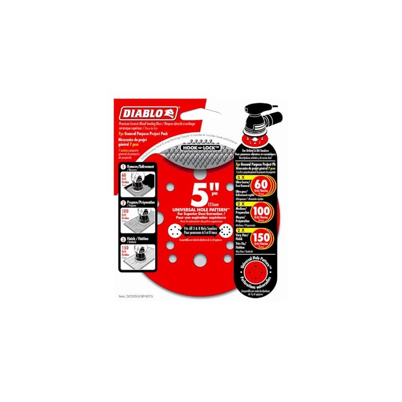 Diablo 7-Piece Hook and Lock ROS Sanding Discs for Wood,