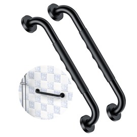 2 Pack 16 Inch Black Shower Grab Bar w/Anti Slip Rubber Grip,ZUEXT Stainless Steel Bath Grab Bar,Bathroom Balance Bar,Wall Mount Safety Handrail Support,Handicap Injury Elderly Senior Assist Handle