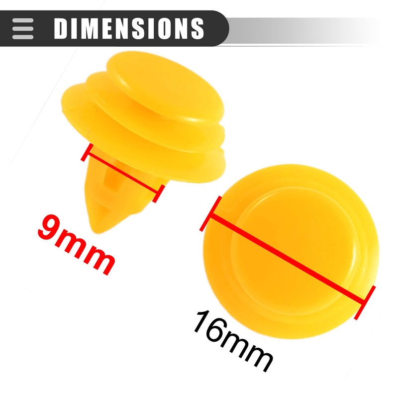 Motoforti Universal Car Door Trim Panel Rivets,9mm Hole Dia,Plastic,Yellow,30Pcs