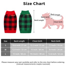 Pedgot 2 Pieces Pet Christmas Sweater Dog Xmas Clothes Vests for Winter Classic Plaid Knitwear for Christmas Winter Holiday Events (Red and Black, Black and Green, Medium)