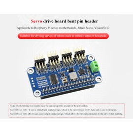 Servo Driver HAT Compatible with Raspberry Pi 5/4/3B+/3B/Zero/Zero W/Zero 2W and Jetson Nano,16-Channel 12-Bit I2C, Suitable for Robotic Arms or Hexapods Robots Driving Servos, Bent PinHeader