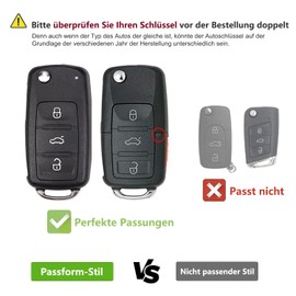 Misuyue Autoschlüssel Hülle für V-W Caddy J-etta Bora Beetle Golf 4 / 5 / 6 - Polo Passat 3BG / 3B Scirocco Touran T-ouareg T5 S-koda, 3 Tasten Autoschlüssel Schutzhülle aus Leder und TPU (Silbrig）