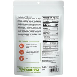 Sunfood Superfood Hydration Renew- Coconut Water Powder, Electrolytes Powder with Lemon, Sea Salt & Minerals, Clean Organic Electrolyte Drink Mix - 8 oz Bag