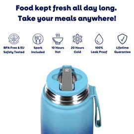 SHO Food Flask - Vacuum Insulated, Double Walled Stainless Steel Food Flask & Food Container - 10 Hours Hot & 20 Hours Cold - 530ml 800ml - BPA Free (Deux Bleu, 530ml)
