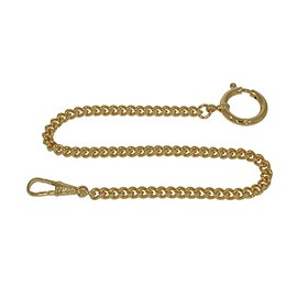 Jean Jacot Pocket Watch Chain with Snap Hook and Spring Ring Clasp, Made in Germany, Curb chain, gold-plated