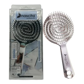 nascita Hair Brush without Pulling for Women, Men & Children, Detangling Brush for Curls, Long & Wet Hair, Sustainable Detangler Brush with Spiral Spring with 3D Flexi Design, Hair Brush Shiny Silver