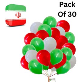 10" Latex Vibrant White, Red, Green Colour Combination Plain Balloons For Party Decorations Valentines Day Pack of 30