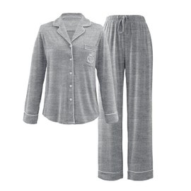 Crescentt Oeko-TEX Luxurious Organic Bamboo Viscose Silk Pajamas for Women - Ultra-Soft Sleepwear for Unparalleled Comfort (Gray Heather, Small)