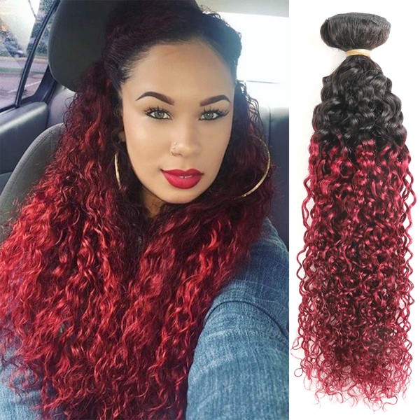 Feelgrace Ombre Bundles Kinky Curly Human Hair Soft Real Human Hair for Women Red Remy Human Hair Kinkys Curly Weave Bundles (18 inches, 1 piece)