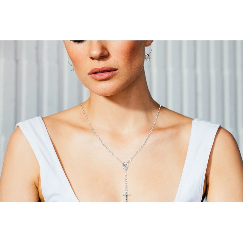 Savlano 925 Sterling Silver Italian Solid Bead Chain Cross &