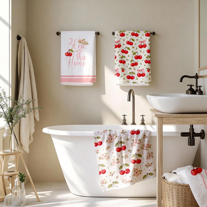 Fakindiy Cherry Kitchen Towels Set of 4,16x24 Inch Super Absorbent
