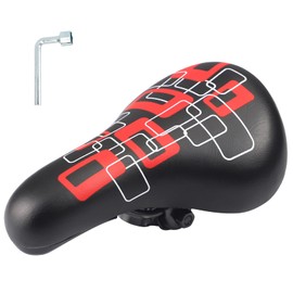Children's Bicycle Saddle - Extra Soft & Waterproof Bicycle Seat for Boys/Girls - Non-Slip Padding, Wide Bicycle Cushion Dual Shock for 12 14 16 18 20 Inch Mountain Bike (Black & Red)