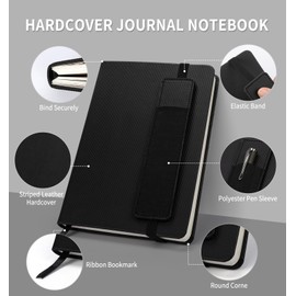 Lined Journal Notebook for Work, A5 Stripe Leather Notebook with Polyester Pen Sleeve, 100GSM/160 Pages Thick Paper, Daily Journals for Writing, School, Note Taking, Business, Travel, College Ruled