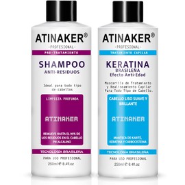 Keratina Brasileña Suave con Champú Anti-Residuos, Tratamiento Capilar Profesional, Efecto Anti-Frizz, Alaciado, liso liss, Kit 250 ml