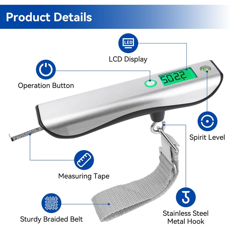 110lb Digital Luggage Scale with Overweight Alert for Air Travel