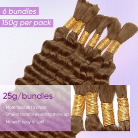 Human Braiding Hair for Boho Braids Human Hair 150g 16 Inch Deep Wave Boho Braids Human Hair No Weft Boho Human Braiding Hair Curly 6 Bundles/Pack 30#