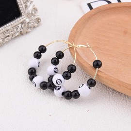 Black 8 Ball Beaded Earrings for Women Sister 8 Billiards Earrings for Bestie Friend Christmas Birthday Gifts for Girlfriend Wife Pool Ball Earring Hoop Billiards Lover Gift