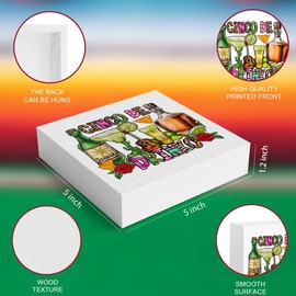 Cinco De Mayo Decor, Funny Mexican Home Farmhouse Office Kitchen Bar Decor Rustic Mexican Party Supplies Wooden Box Block Plaque Wooden Box Sign for Desk Tabletop