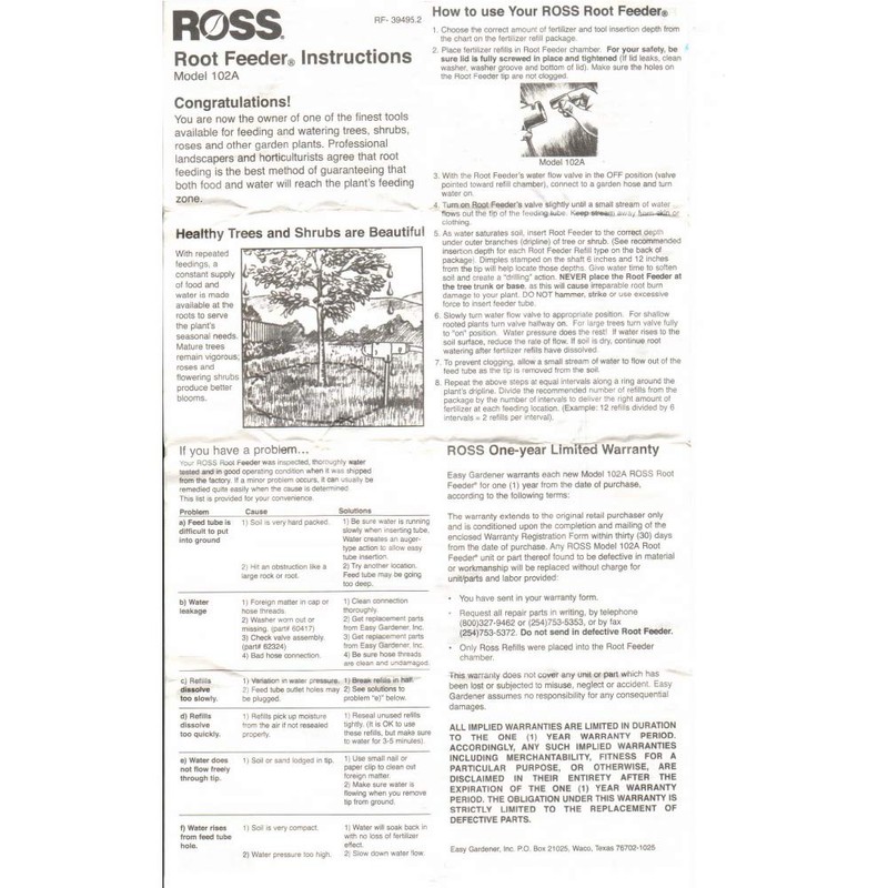 Ross Root Feeder Economy Model #102A, for use with Ross