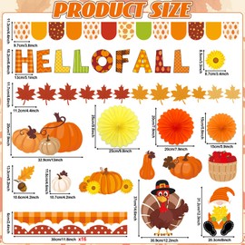 Hello Fall Bulletin Board Decorations Set with 3D Tissue Paper Flower Paper Fan DIY Fall Thanksgiving Classroom Bulletin Board Border Maple Leaves Pumpkins Cutouts for Library Home Chalkboard Supplies