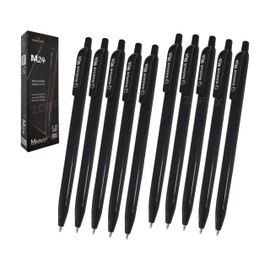 RADIUS M24 Retractable Ballpoint Pens, BLACK, Medium Point (1.0mm), Pack of 10, Smooth Writing Ball Pens, School Office Home Hospital Doctor Nurse Use